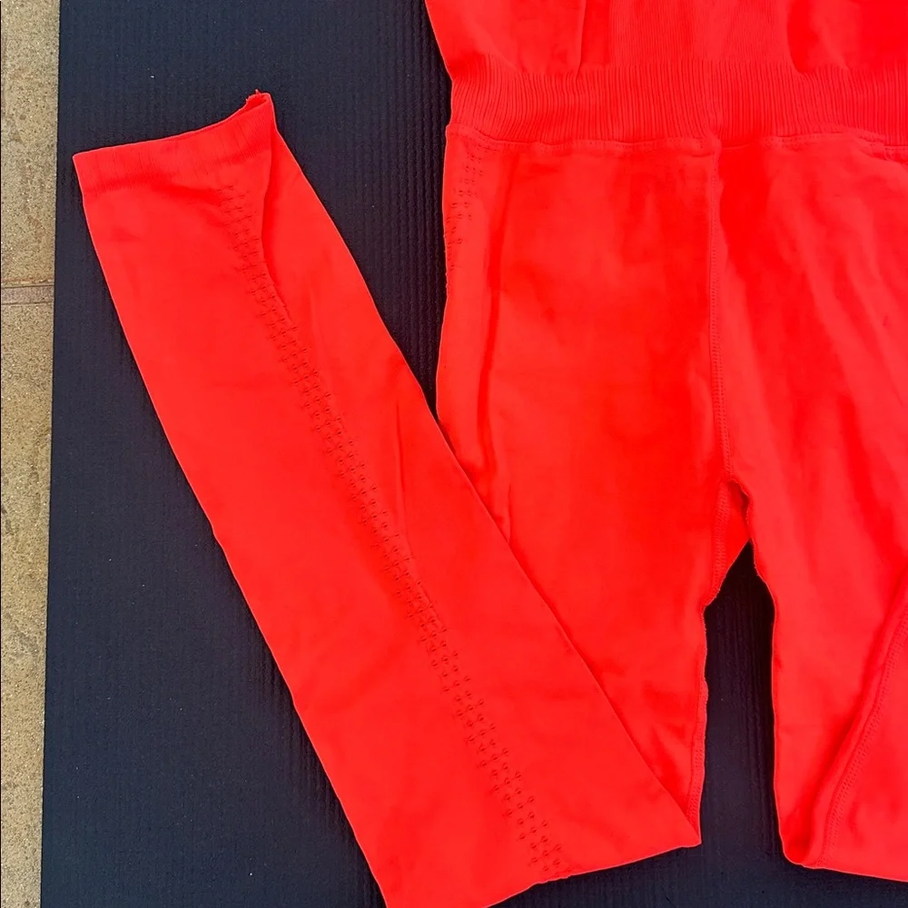 FP Movement by Free People Coral Red Seamless Jumpsuit Romper - Picture 2 of 7